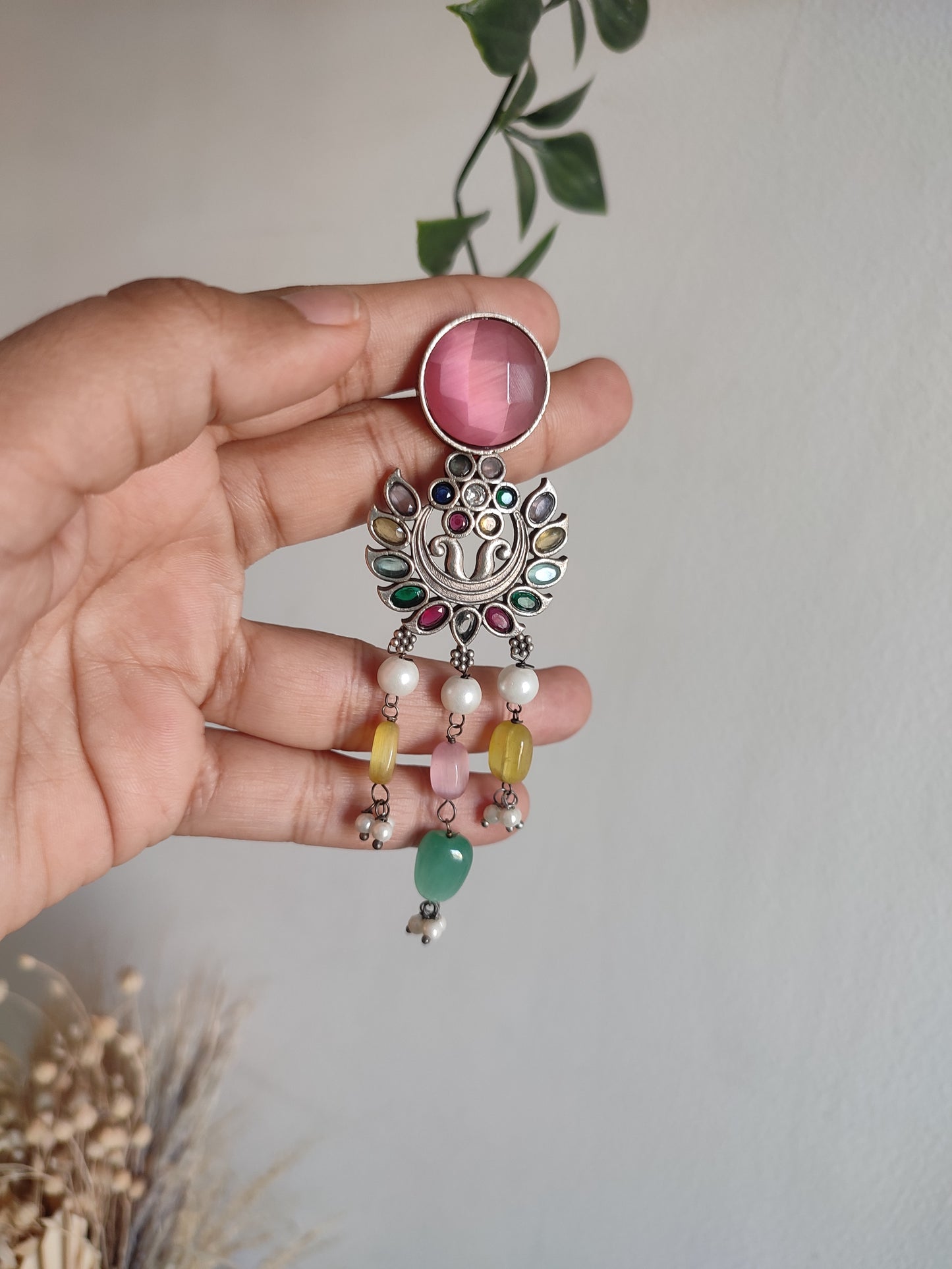 Multicoloured Stone Earrings Long