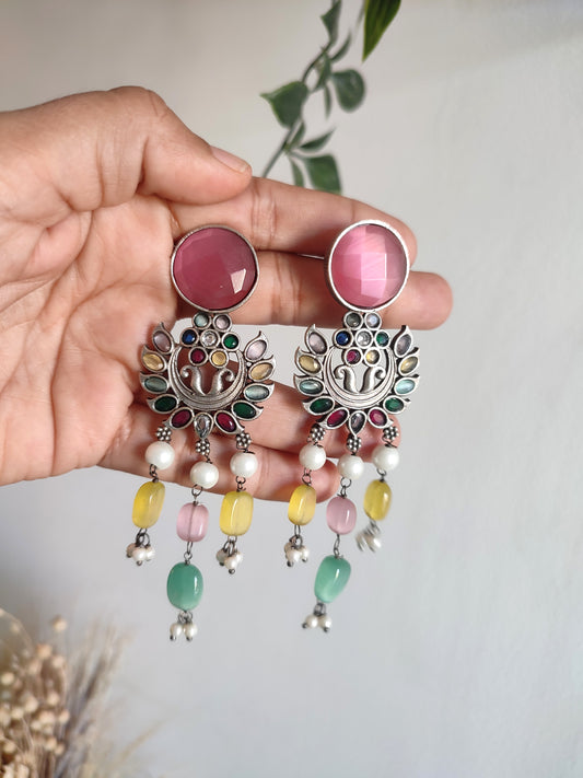 Multicoloured Stone Earrings Long