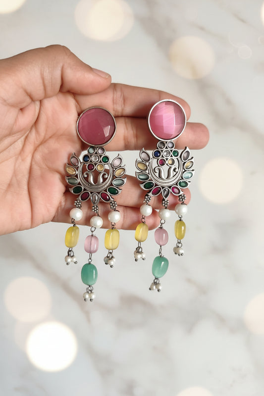 Multicoloured Stone Earrings Long
