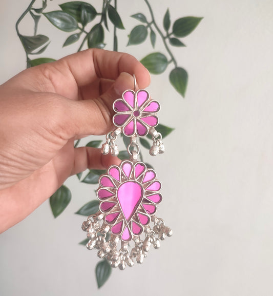 Gulaab Glass Glossy Long Heavy Earrings