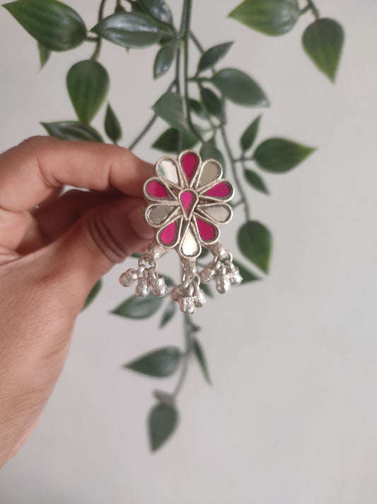 Glass Ring White and Rani Pink