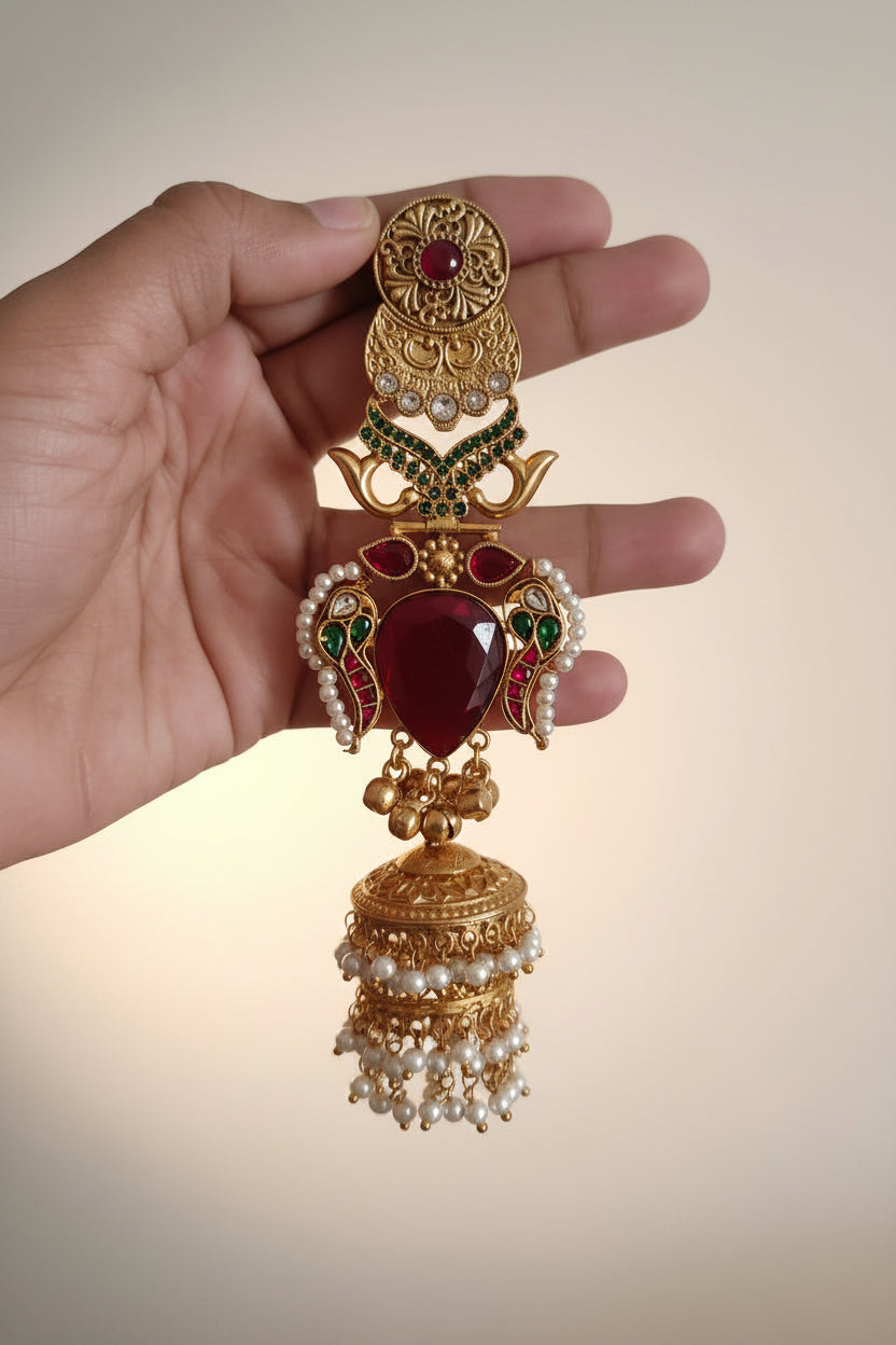 Sunita Kashmiri Long Kundan Heavy Earrings