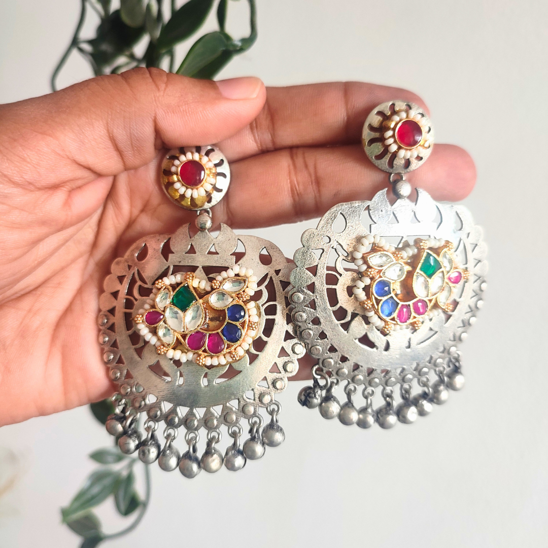 Big Size Jhumbo Pachi Kundan Brass Stud Earrings