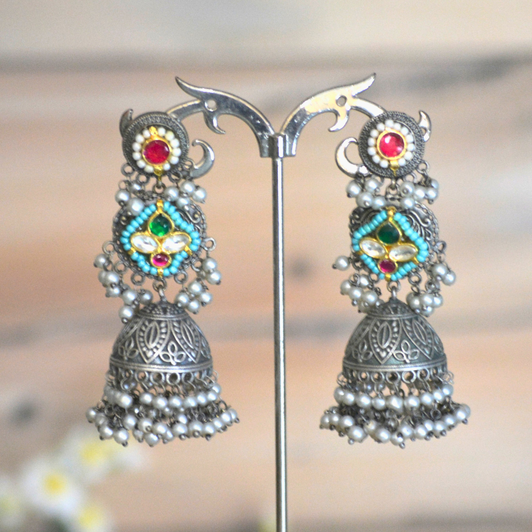 Mrinalini Pachi Kundan and Brass Jhumkas