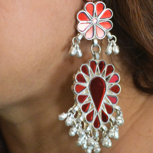 Gulaab Glass Glossy Long Heavy Earrings