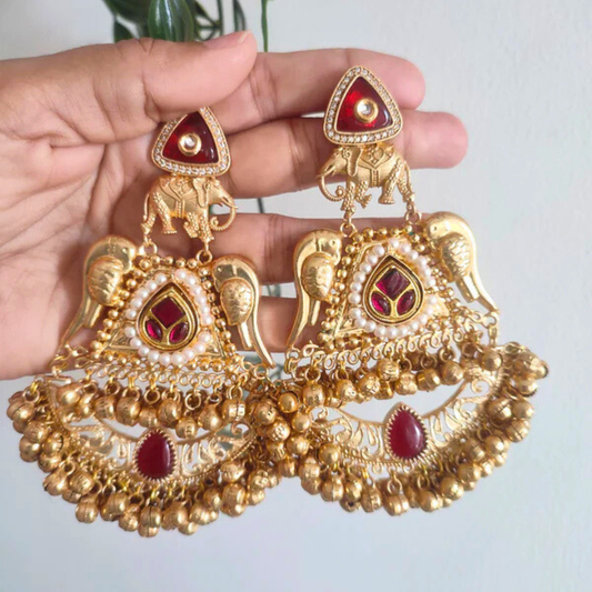 Bhavya Gold finish Designer Kundan and Stone Earrings