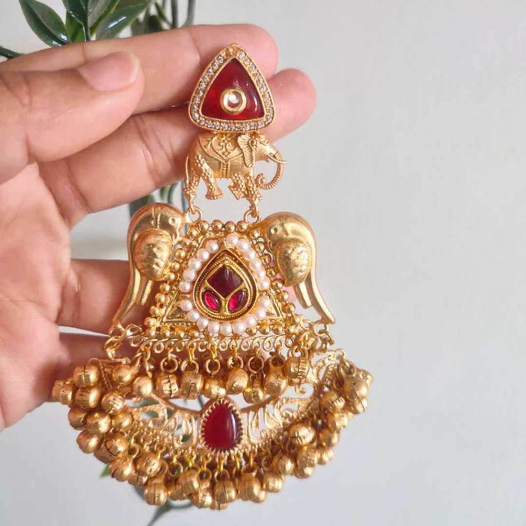 Bhavya Gold finish Designer Kundan and Stone Earrings