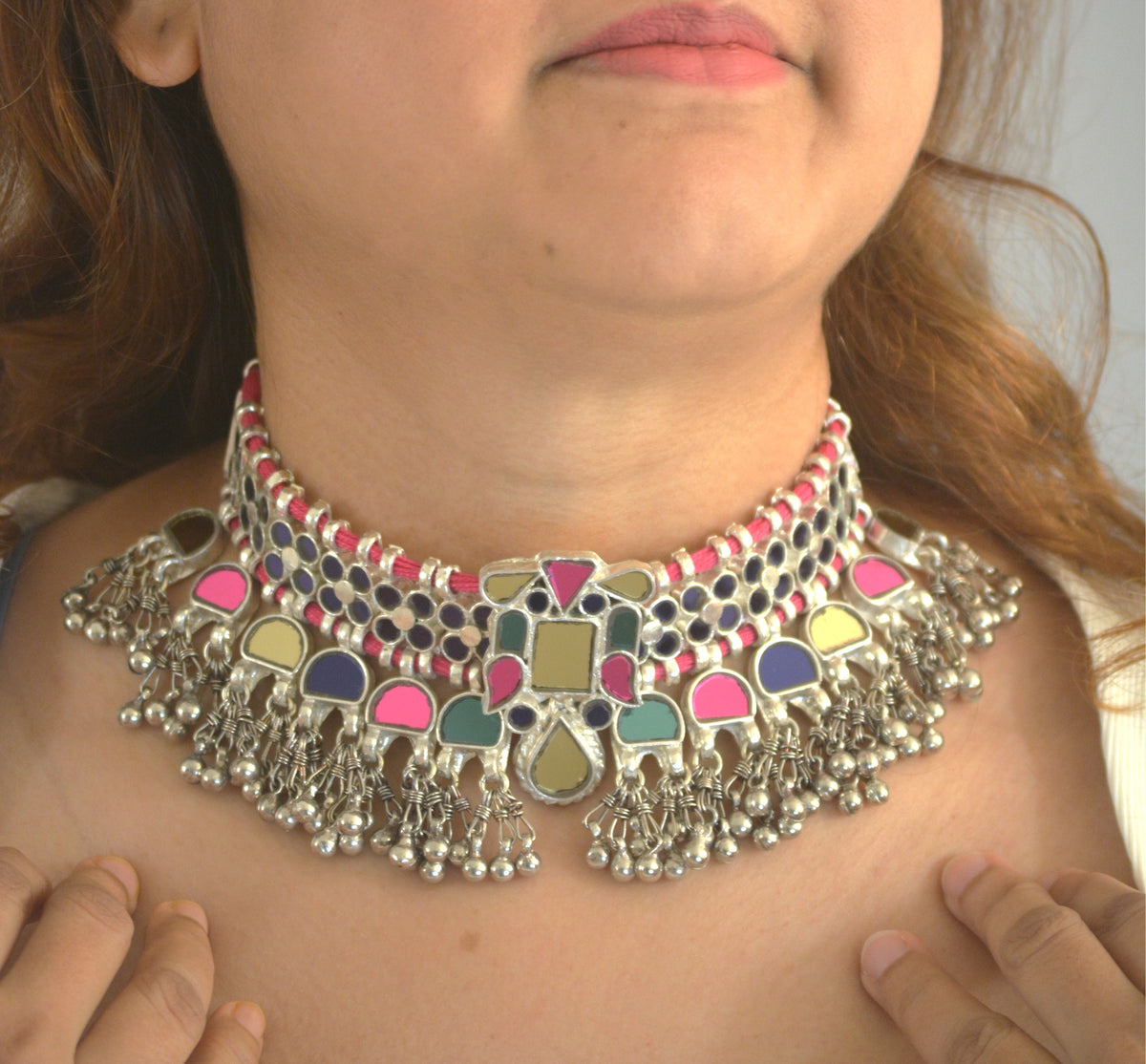 Tejal Multicoloured Glass Choker Necklace