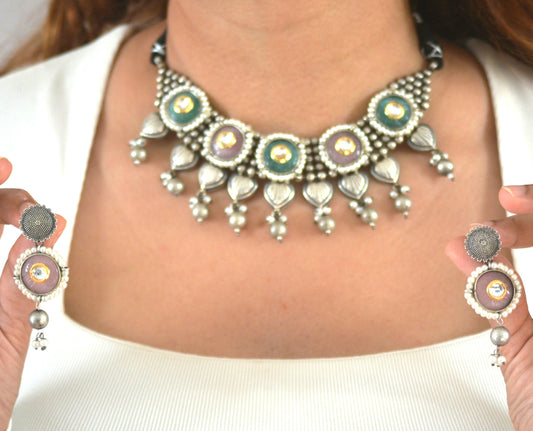 Soma Stone and Brass Designer Necklace Set with earrings