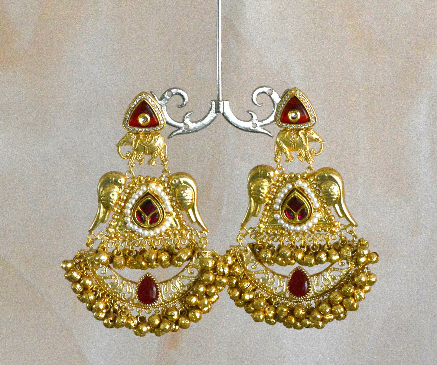 Gold finish Brass Designer Kundan Earrings