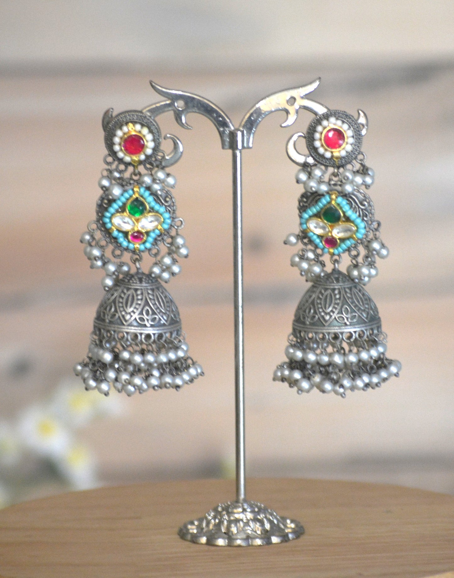Mrinalini Pachi Kundan and Brass Jhumkas