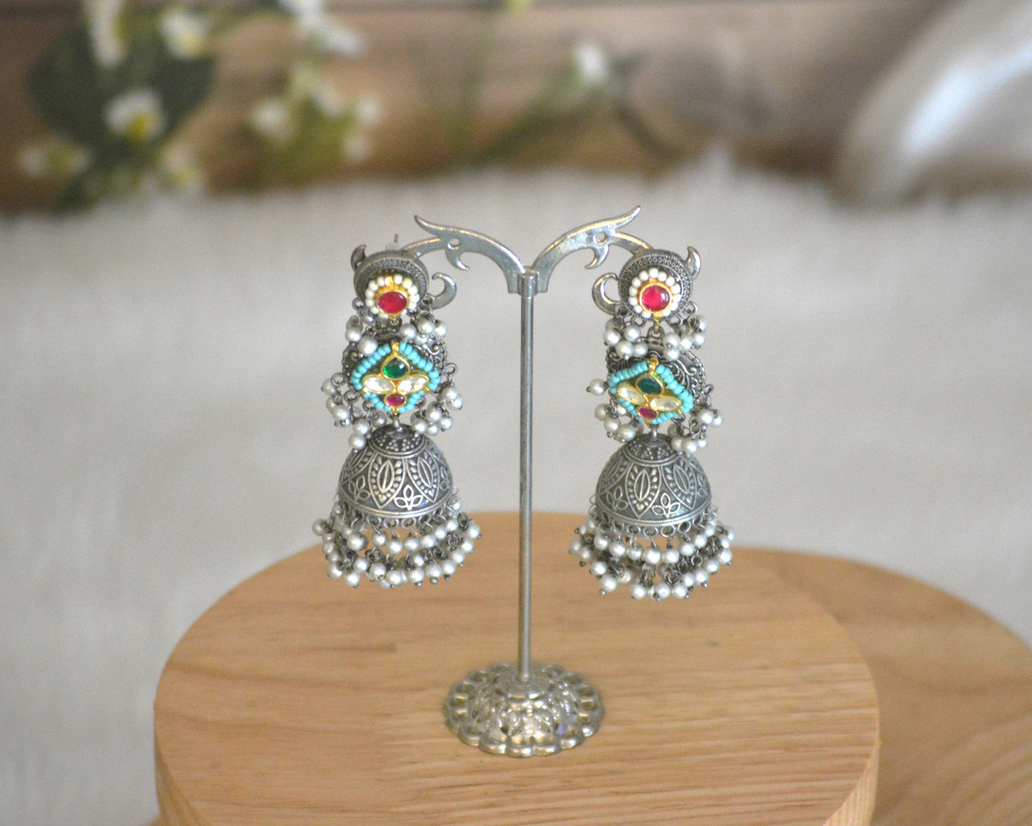 Mrinalini Pachi Kundan and Brass Jhumkas