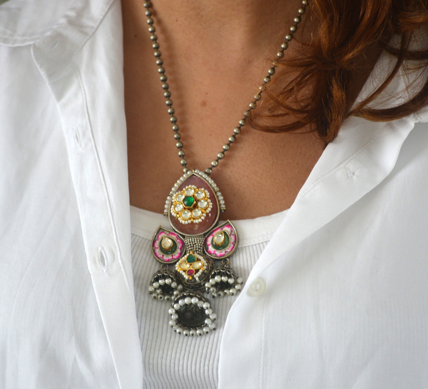 Meghduri Pachi Kundan Pendant Stone Pendant Set