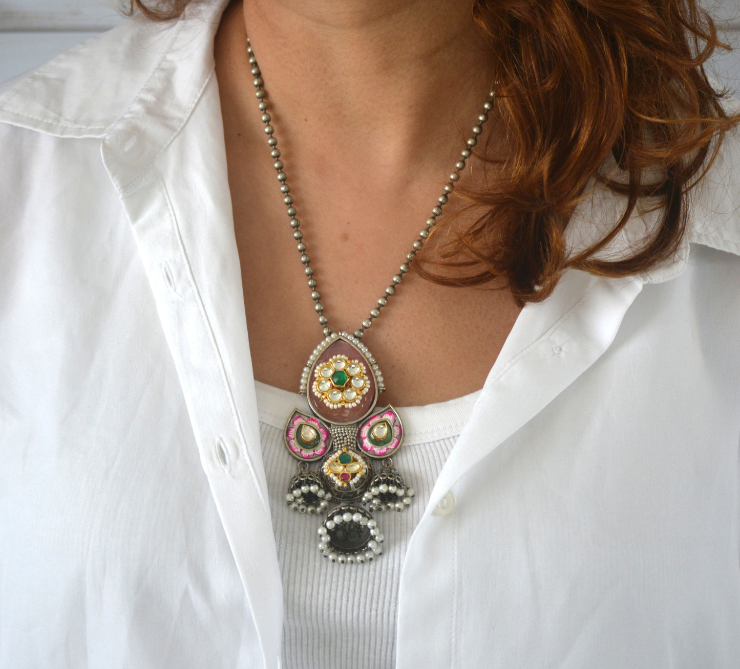 Meghduri Pachi Kundan Pendant Stone Pendant Set