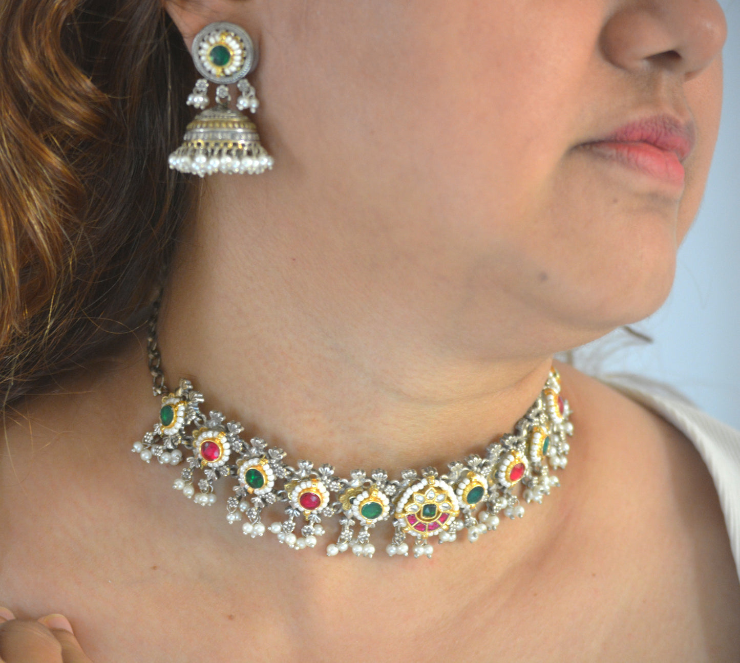 Raksha Pachi Kundan Brass Choker Necklace Set