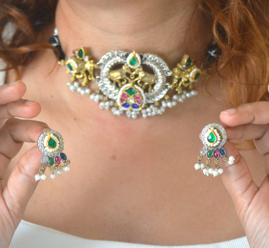 Suranya Pachi Kundan Necklace Set With Earrings