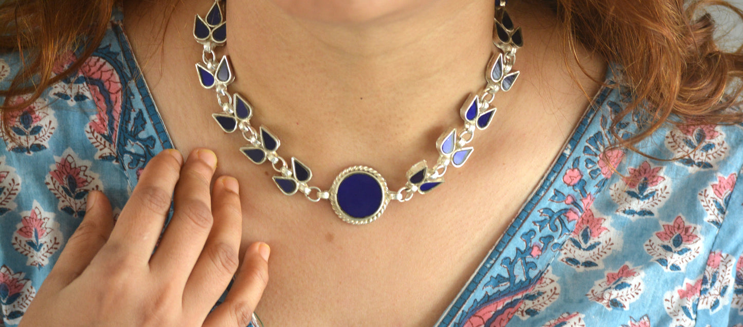 Medha blue glass choker