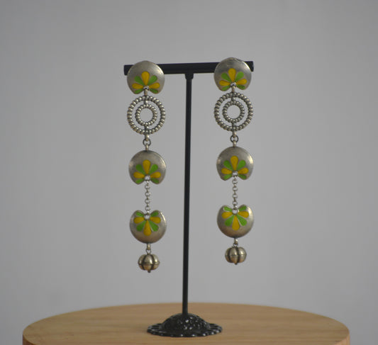 Handpainted Long Brass Lightweight Earrings
