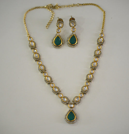 Shiraya Moissanite Sleek Necklace Set-Dark Green