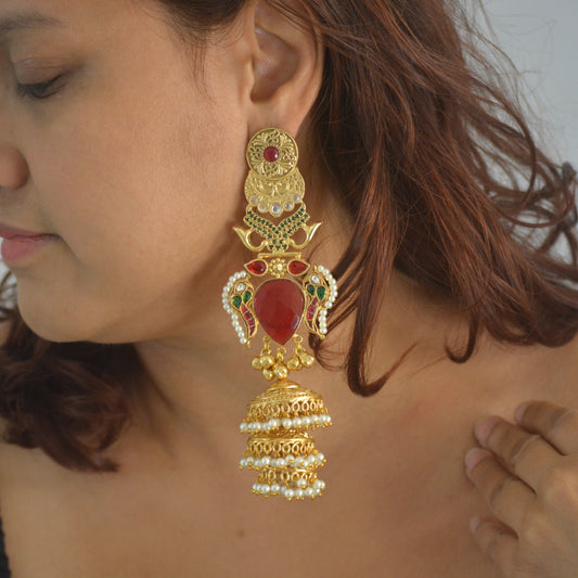 Sunita Kashmiri Long Kundan Heavy Earrings