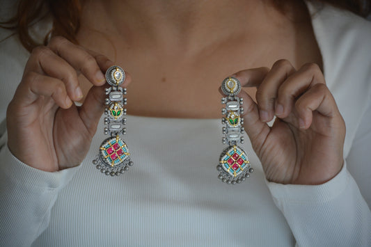 Monisha Pachi Kundan Brass Long Earrings