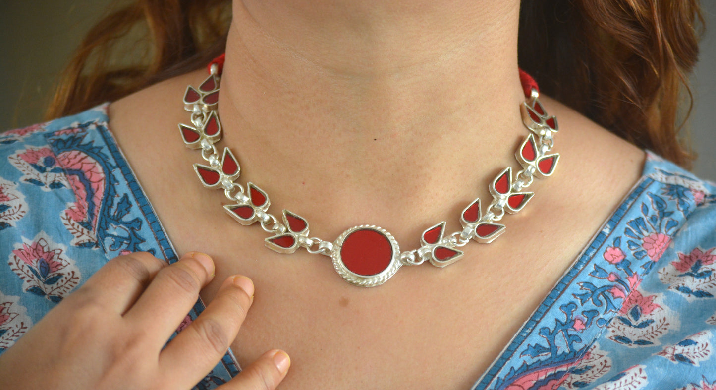 Medha Red Glass Choker Necklace