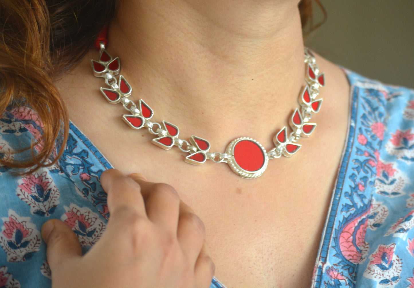 Medha Red Glass Choker Necklace