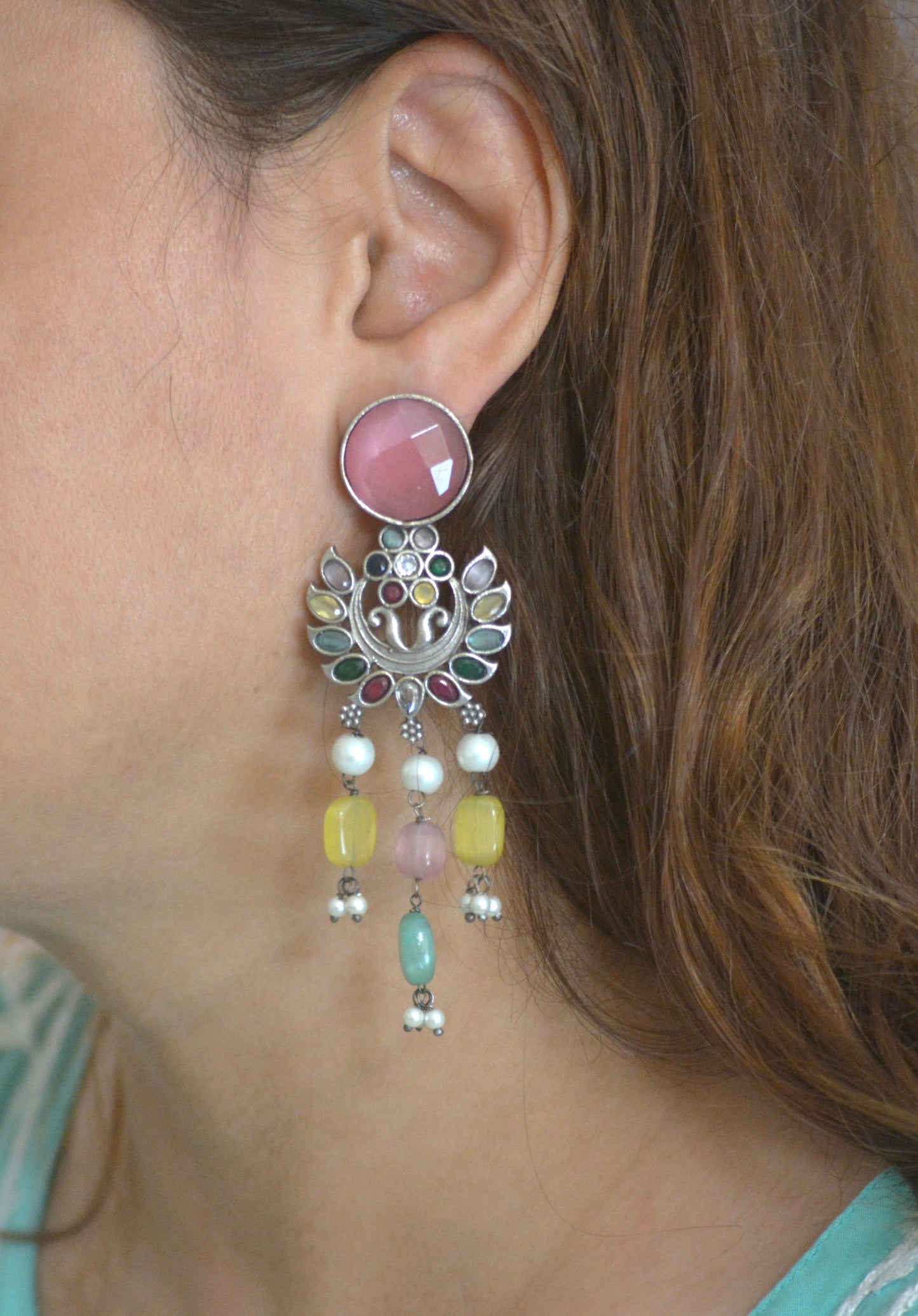 Multicoloured Stone Earrings Long