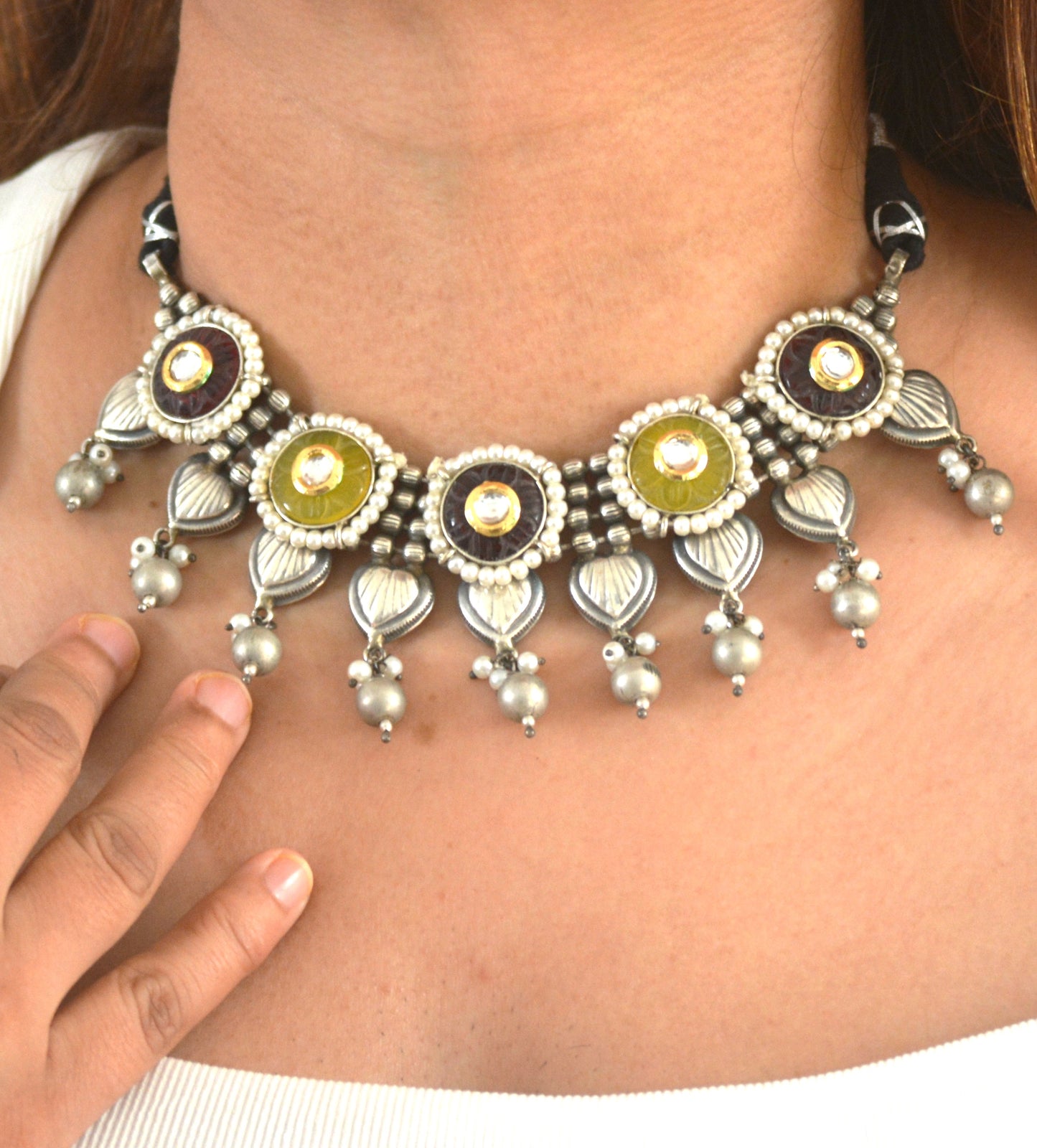 Soma Stone and Brass Designer Necklace Set with earrings