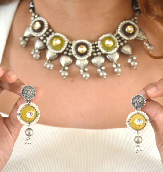 Soma Stone and Brass Designer Necklace Set with earrings