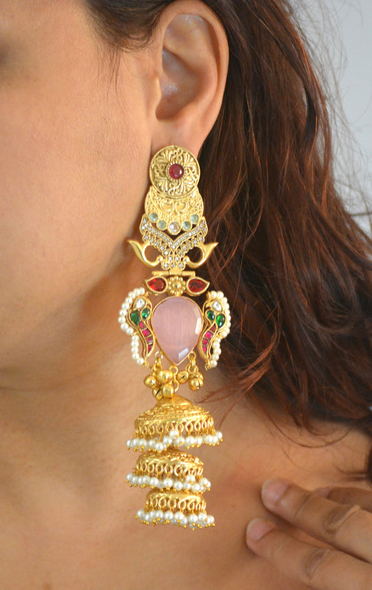 Sunita Kashmiri Long Kundan Jhumka- Heavy