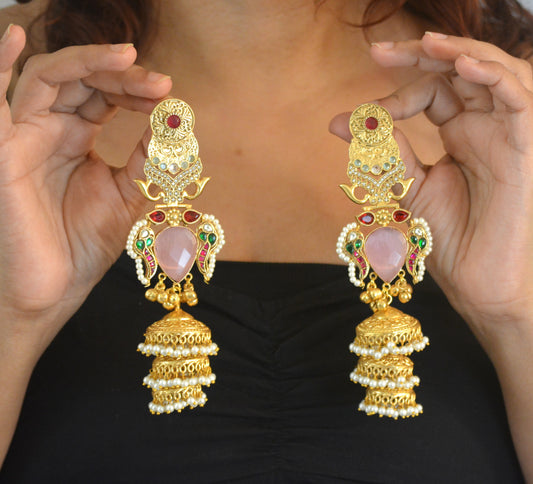 Sunita Kashmiri Long Kundan Jhumka- Heavy