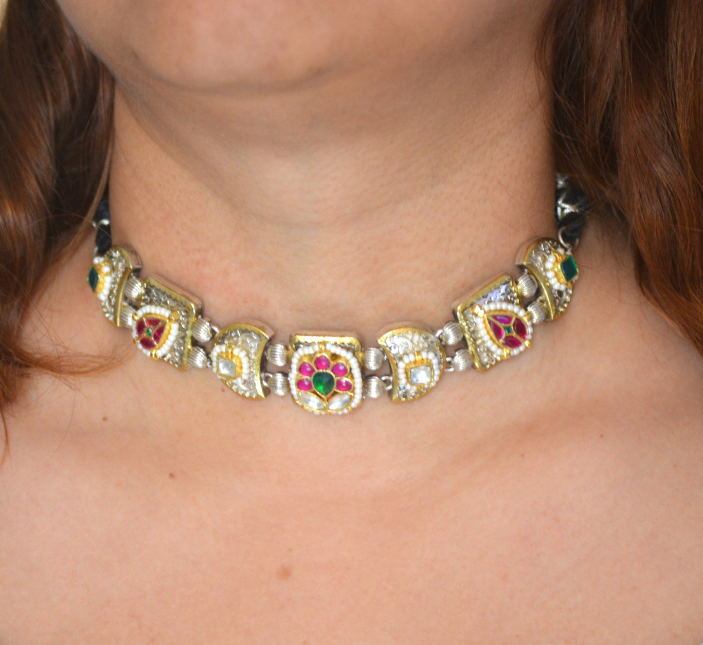 Muhika Designer Pachi Kundan Necklace Set with Stud Earrings