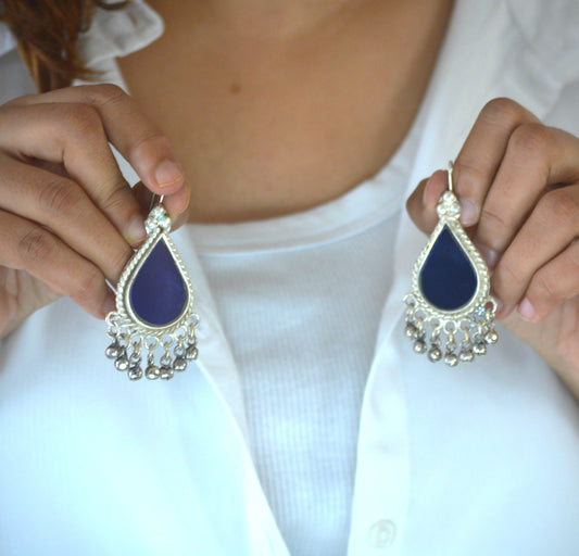 Riya Glass Earrings Glossy Navy Blue