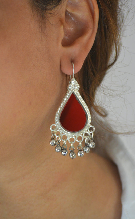 Riya Glass Earrings Glossy Red