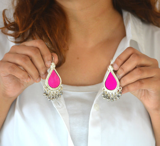 Riya Glass Earrings Rani Pink