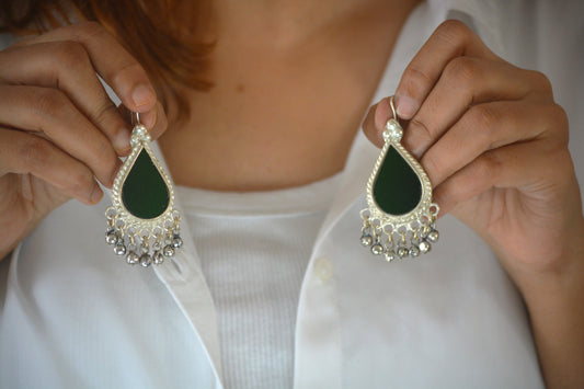 Riya Glass Earrings Dark Green