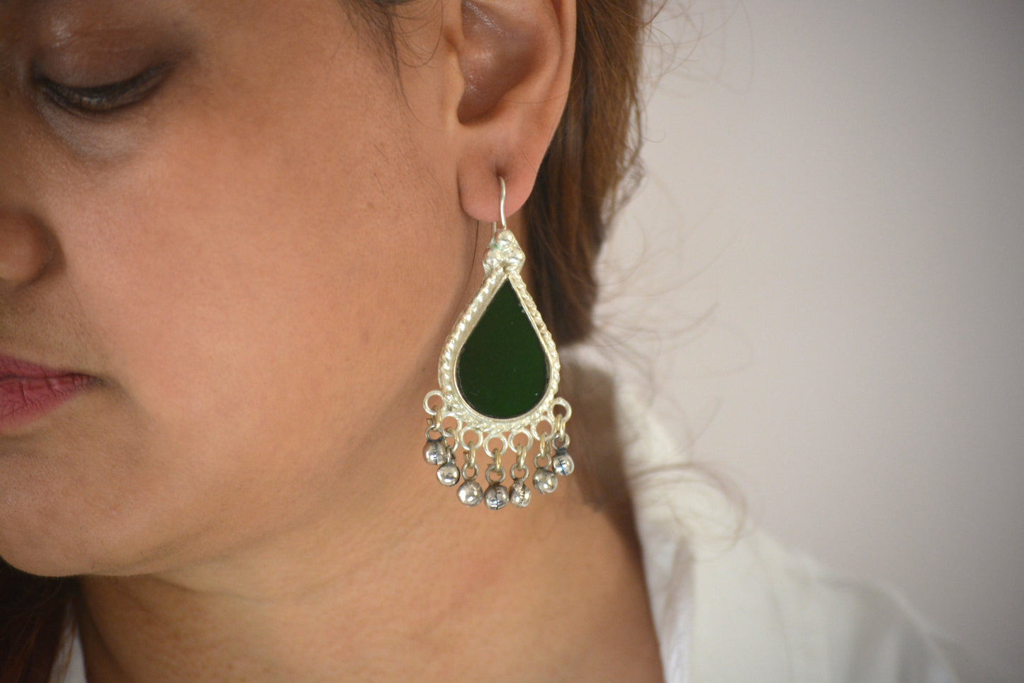Riya Glass Earrings Dark Green