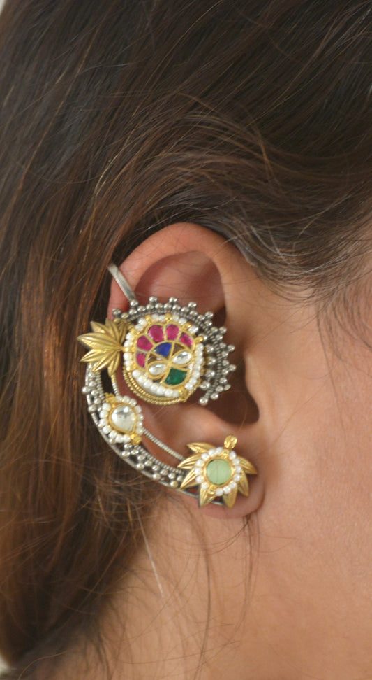 Mehana Pachi Kundan Earcuffs with Stud Earrings