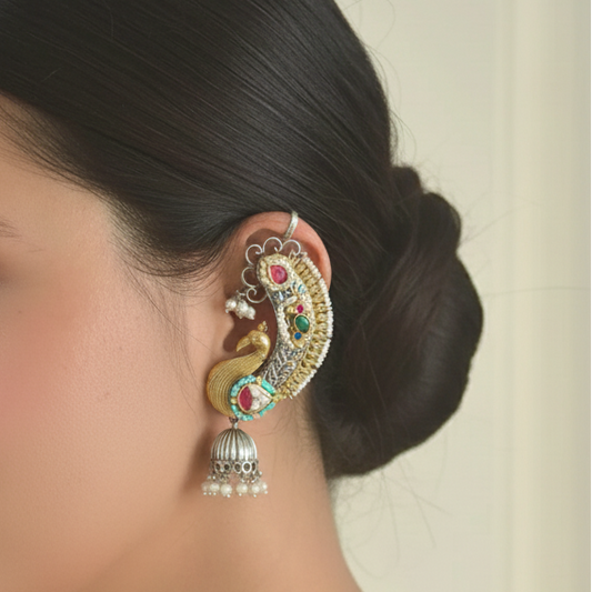 Designer Pachi Kundan Ear cuffs with Earrings