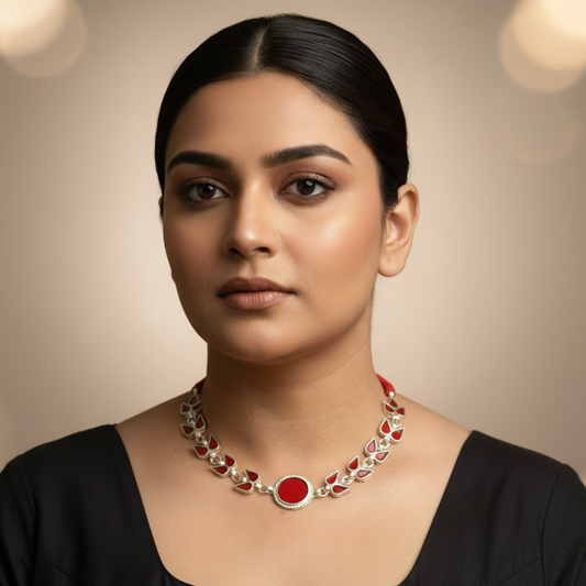 Medha Red Glass Choker Necklace