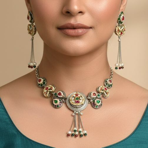 Munika Pachi Kundan Brass Choker Necklace