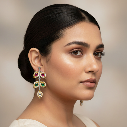 Rasiyo Pachi Kundan Hanging drop Earrings