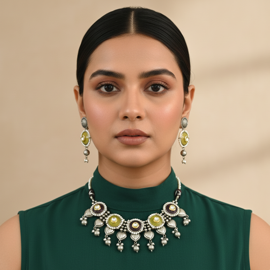 Soma Stone and Brass Designer Necklace Set with earrings