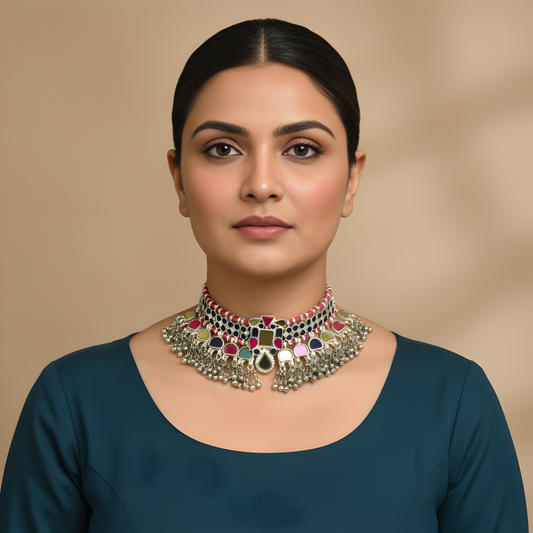 Tejal Multicoloured Glass Choker Necklace