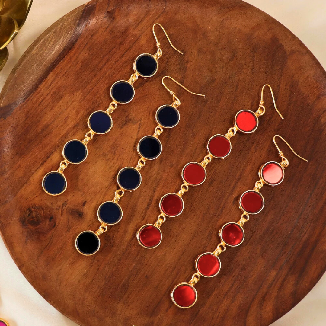 Rista glossy red glass and gold polish drop long earrings