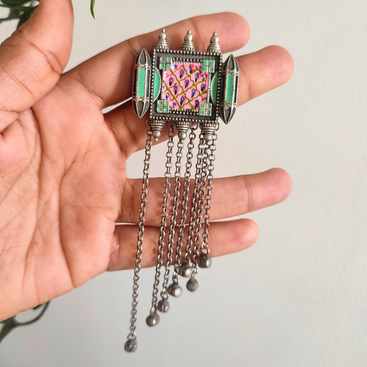 Bhumika Handpainted long brass Earrings