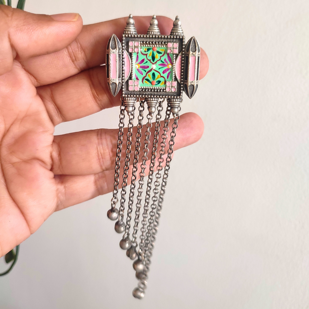 Bhumika Handpainted long brass Earrings