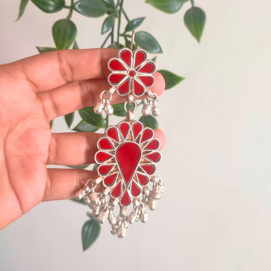 Gulaab Glass Glossy Long Earrings - Heavy