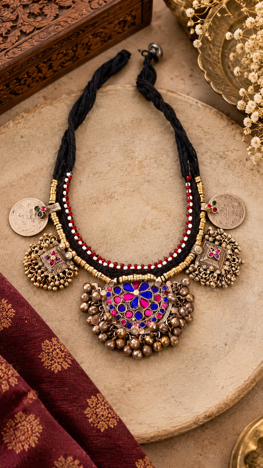 Ruhana Afghani choker Necklace with a button behind to attach the same..